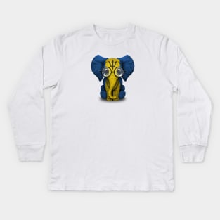 Baby Elephant with Glasses and Barbados Flag Kids Long Sleeve T-Shirt